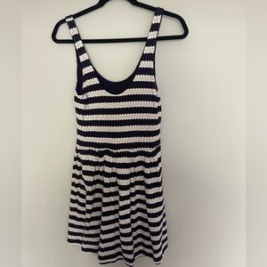 AQUA Navy White Eyelet Tank Dress -Medium